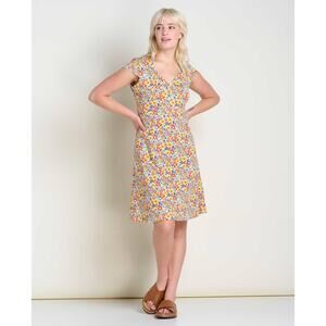 TOAD & CO Womens Rosemarie Dress XS Yellow Red Barley Floral Short Sleeve NWT